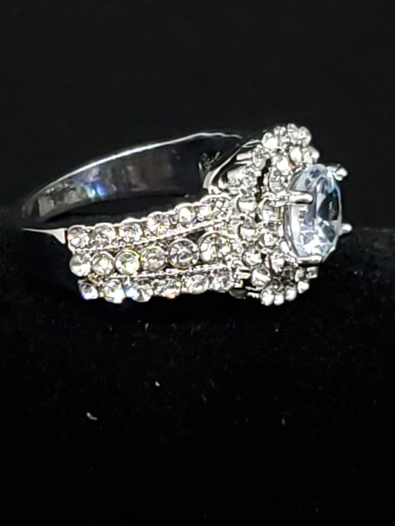Halo 3 Row Bridal Engagement Wedding Ring