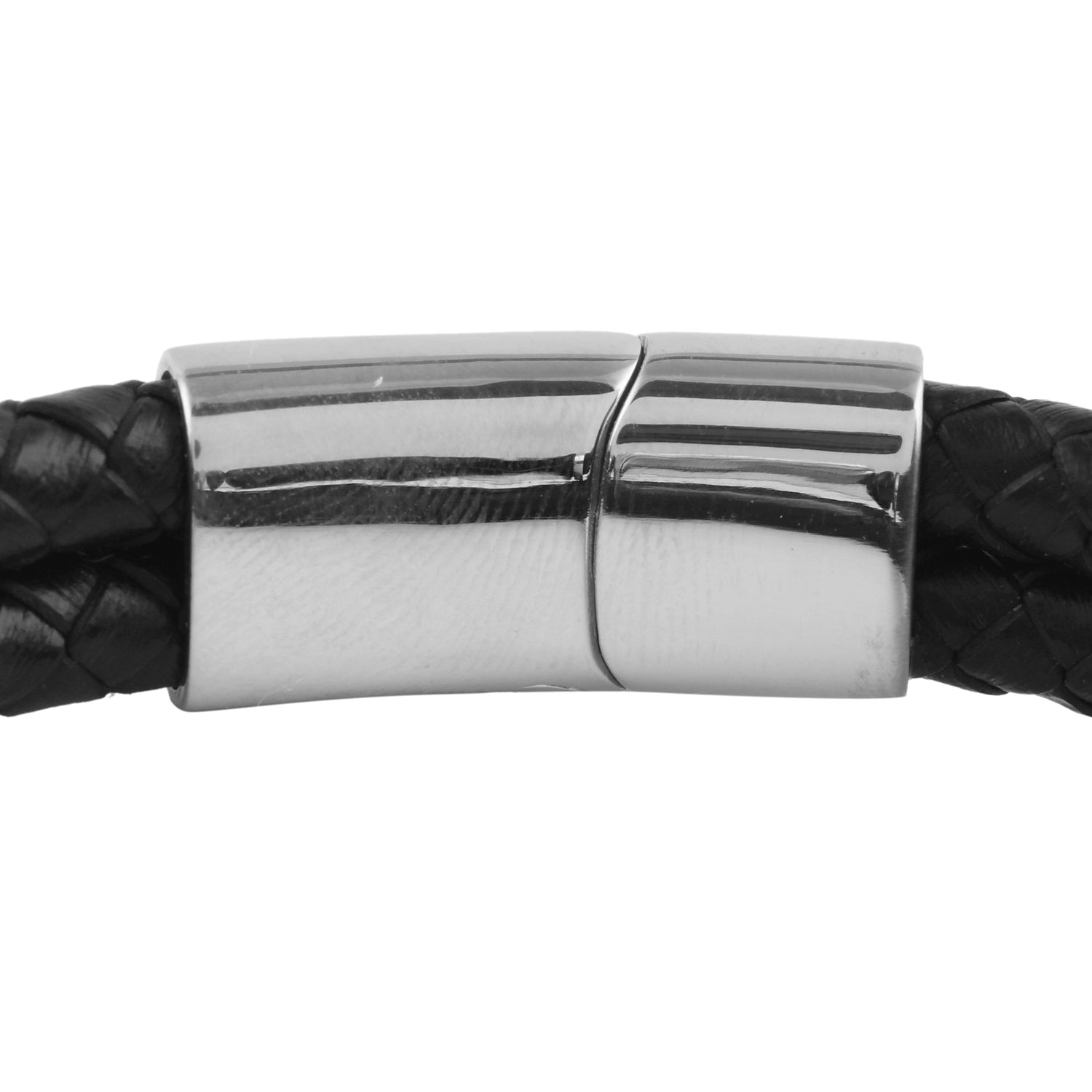 Men's Enhanced Black Agate Bracelet Genuine Leather