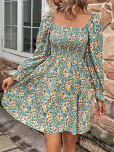 Load image into Gallery viewer, Floral Smocked Flounce Sleeve Square Neck Dress
