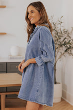 Load image into Gallery viewer, Collared Neck Flounce Sleeve Denim Mini Dress
