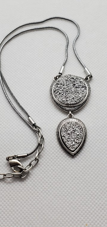 Double Drop Platinum Drusy Necklace