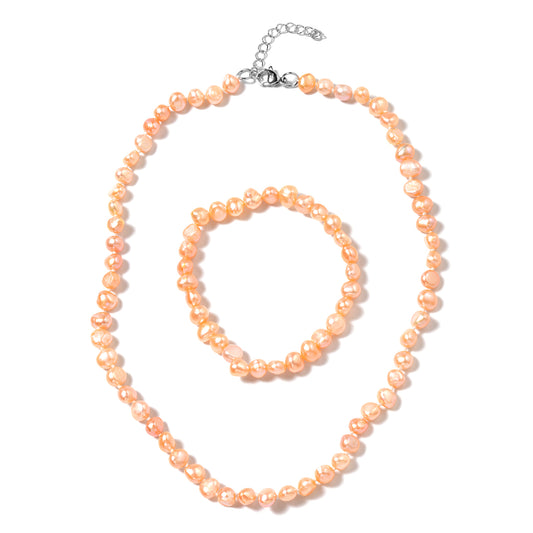 Women's Freshwater Peach Bracelet and Necklace