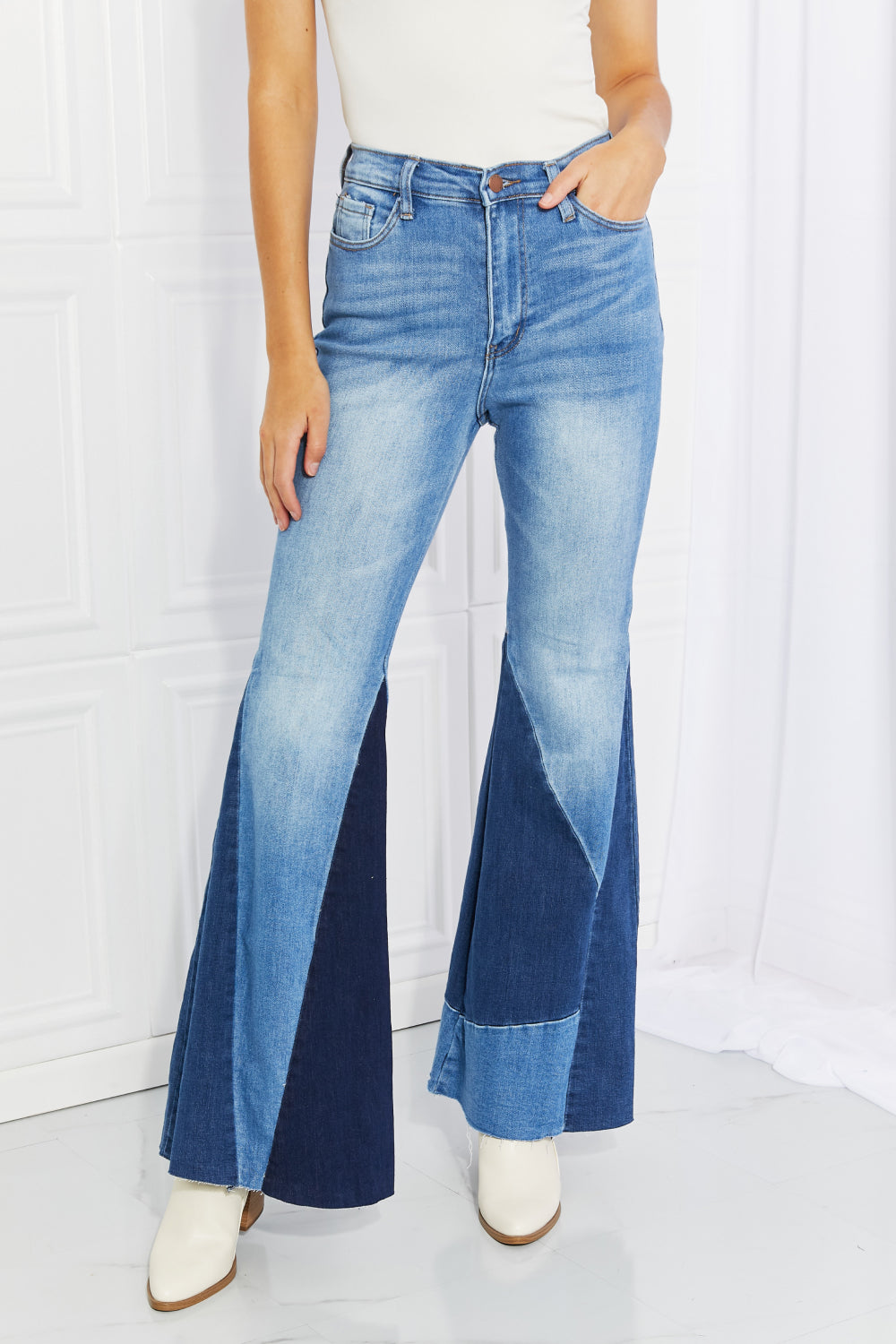 Vibrant Sienna Full Size Color Block Flare Jeans