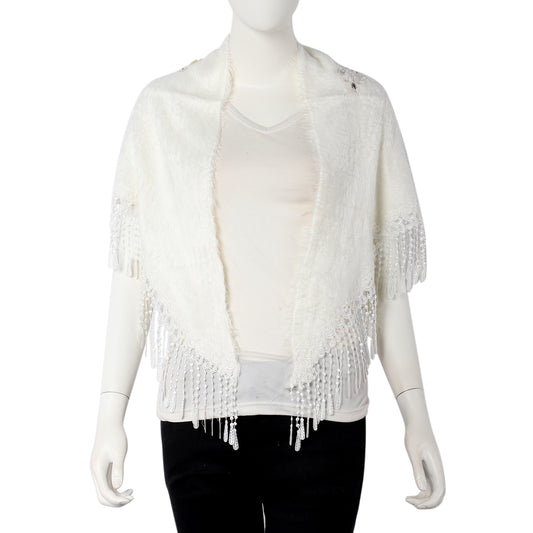 Women's Stylish White Lightweight Sequin Embellished Shawl