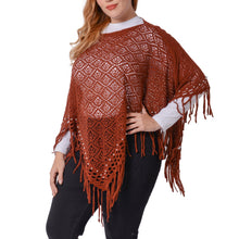 Load image into Gallery viewer, Coffee Chevron Pattern Knitted Poncho with Pearl Accent
