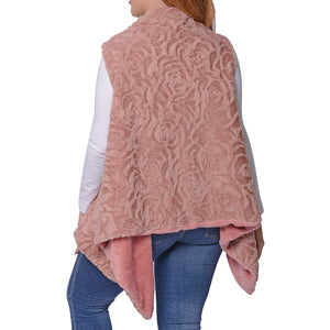 Women's Embossed Rose Pattern Faux Fur Vest Size L/XL