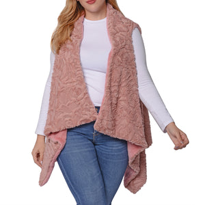 Women's Embossed Rose Pattern Faux Fur Vest Size L/XL