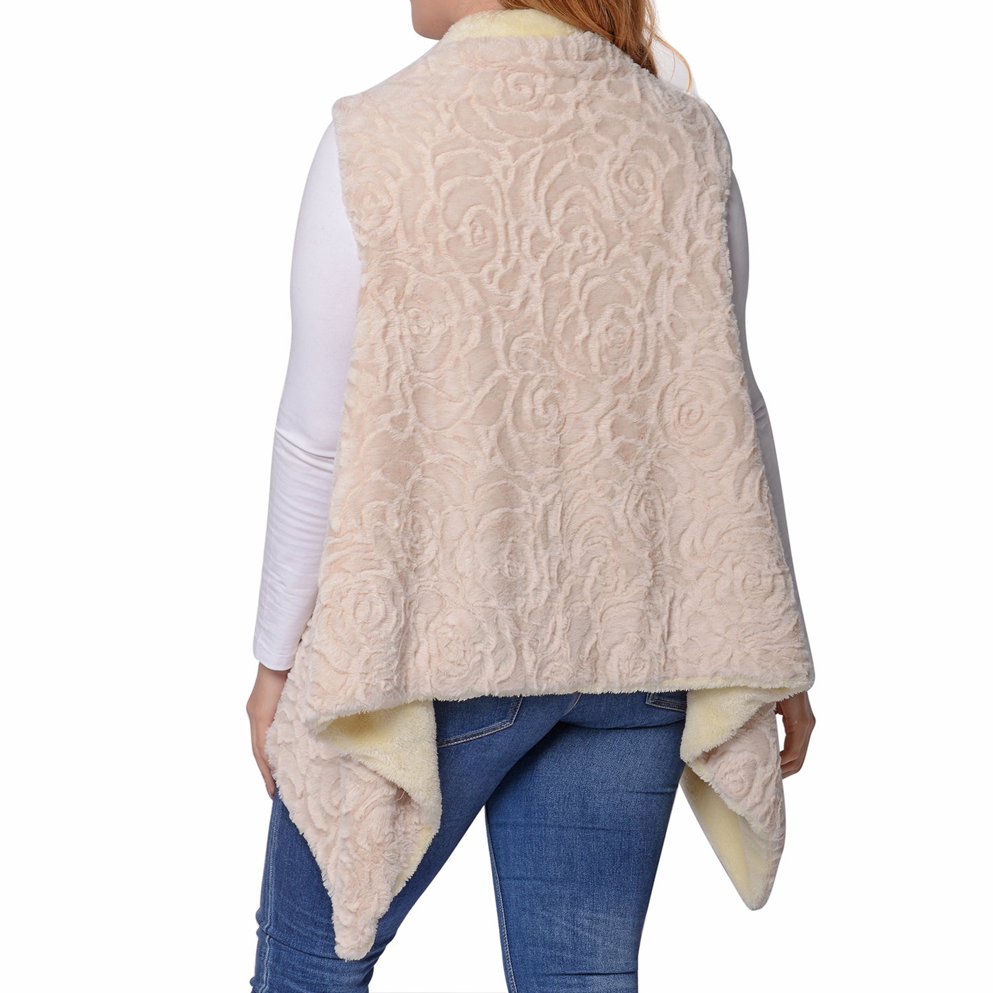 Women's Embossed Rose Pattern Faux Fur Vest Size L/XL