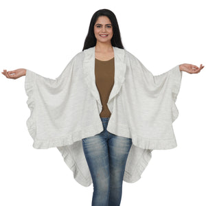 Women's Light Grey 100% Cotton Knit Shawl Ruana