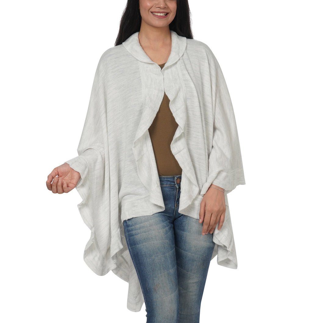 Women's Light Grey 100% Cotton Knit Shawl Ruana