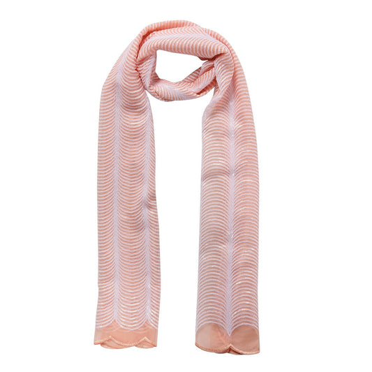 Stunning Peach White Sequin Scale Pattern Scallop Trim Scarf