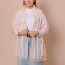 Load image into Gallery viewer, Stunning Peach White Sequin Scale Pattern Scallop Trim Scarf
