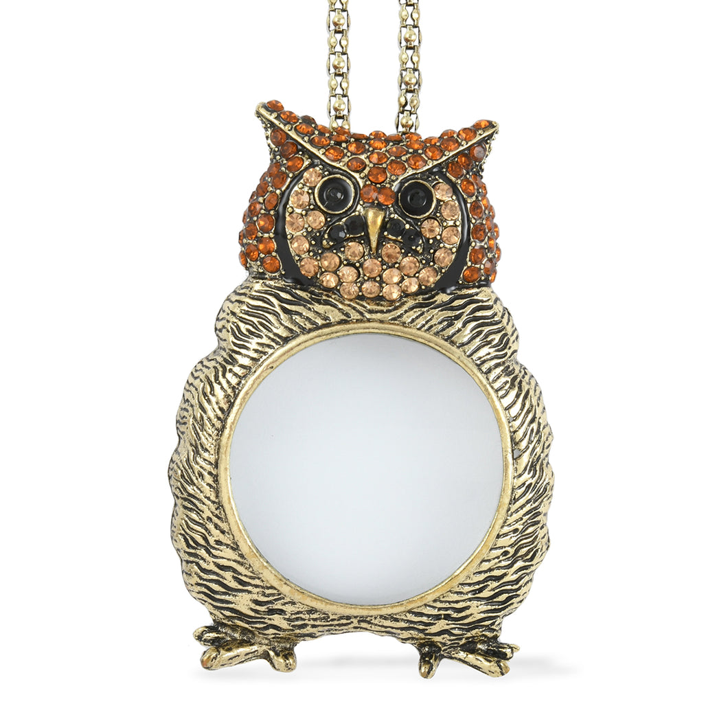 Austrian Crystal and White Glass Owl Pendant Necklace