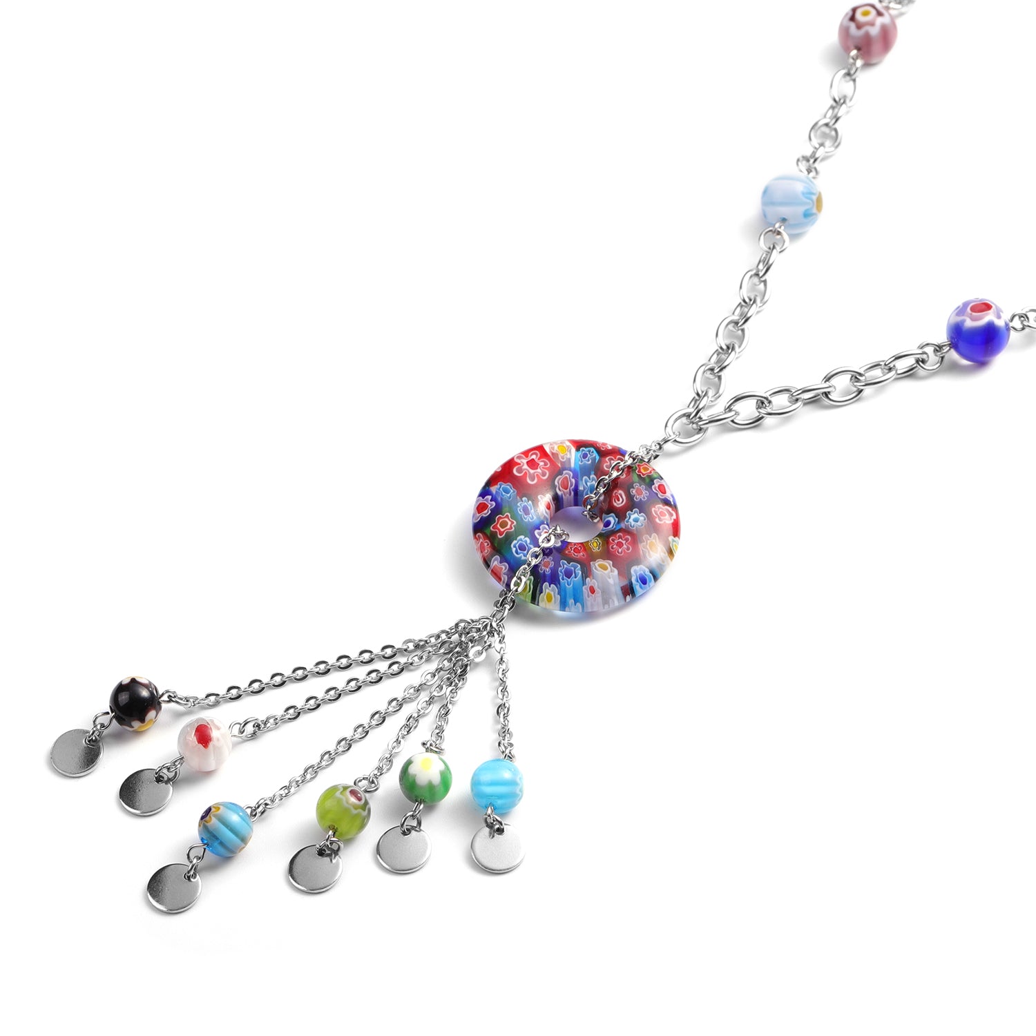 Women's Multi Color Murano Style Beads Necklace