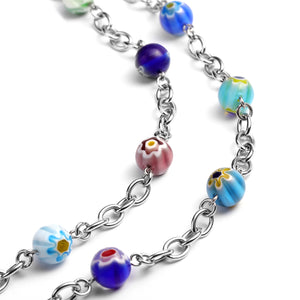 Women's Multi Color Murano Style Beads Necklace