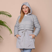 Load image into Gallery viewer, Light Grey Hooded Women&#39;s Coat Size L
