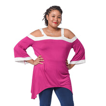 Load image into Gallery viewer, Fuchsia Cold Shoulder Tunic One Size Missy Viscose and Spandex
