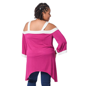 Fuchsia Cold Shoulder Tunic One Size Missy Viscose and Spandex
