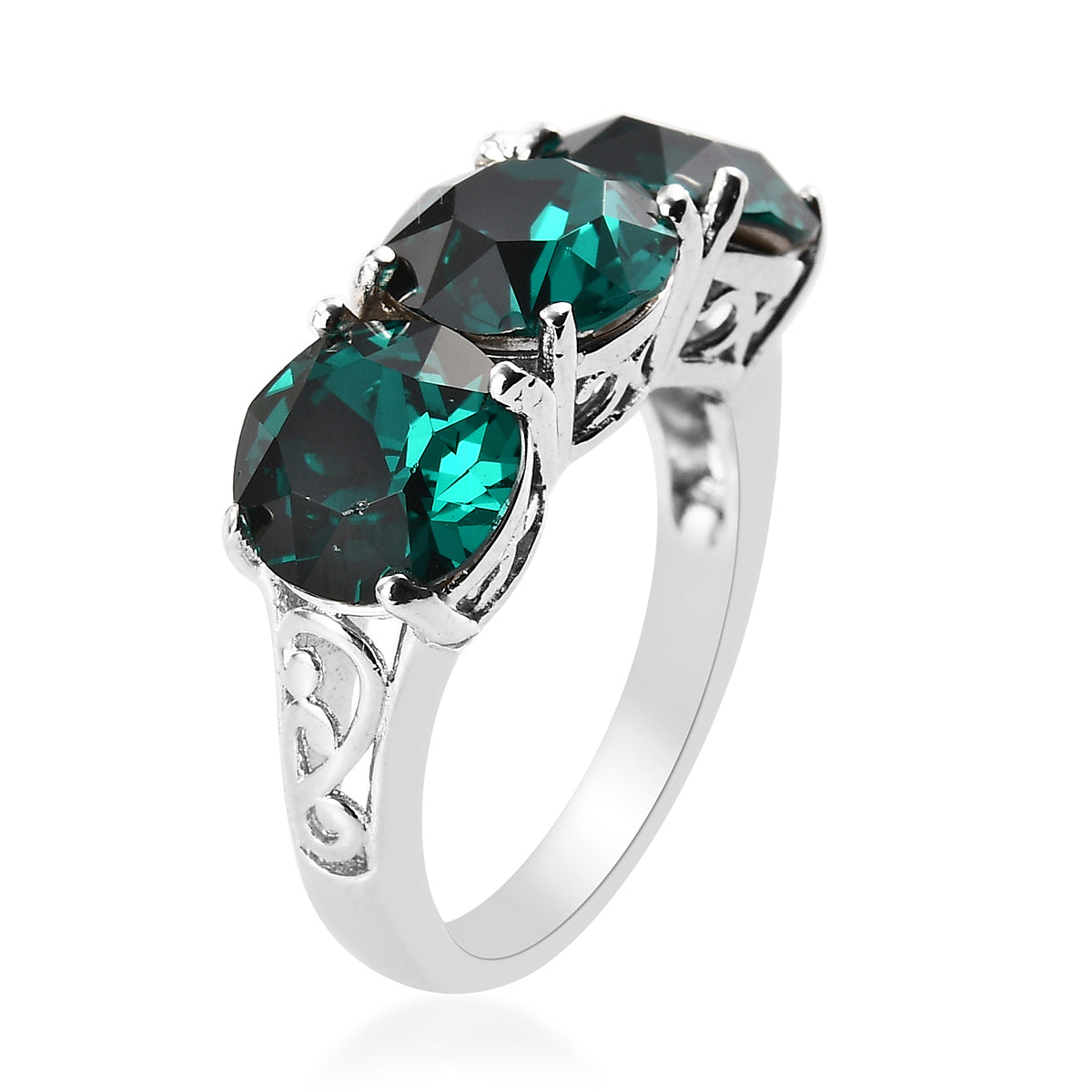 Women's Karis Emerald Crystal Trilogy Ring Size 7