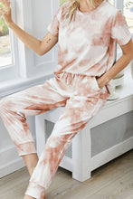Load image into Gallery viewer, Tie-Dye Round Neck Short Sleeve Top and Pants Lounge Set
