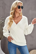 Load image into Gallery viewer, Double Take Ribbed Puff Sleeve Surplice Sweater
