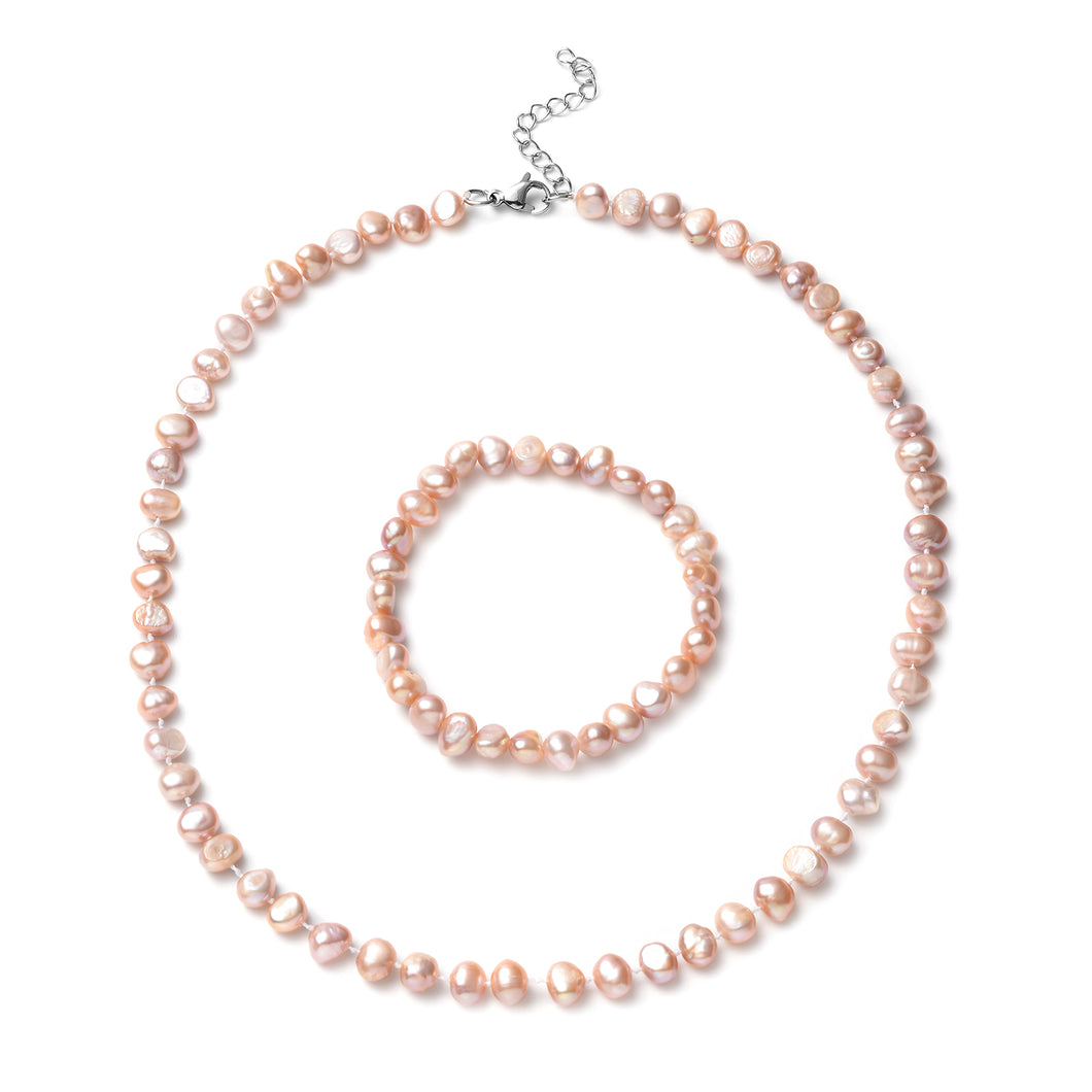 Women's Pearl Stretch Bracelet and Necklace
