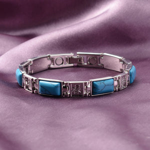 Hongkong Designer Inspired Magnetic Blue Howlite Chinese Blessing Characters Engraved Bracelet