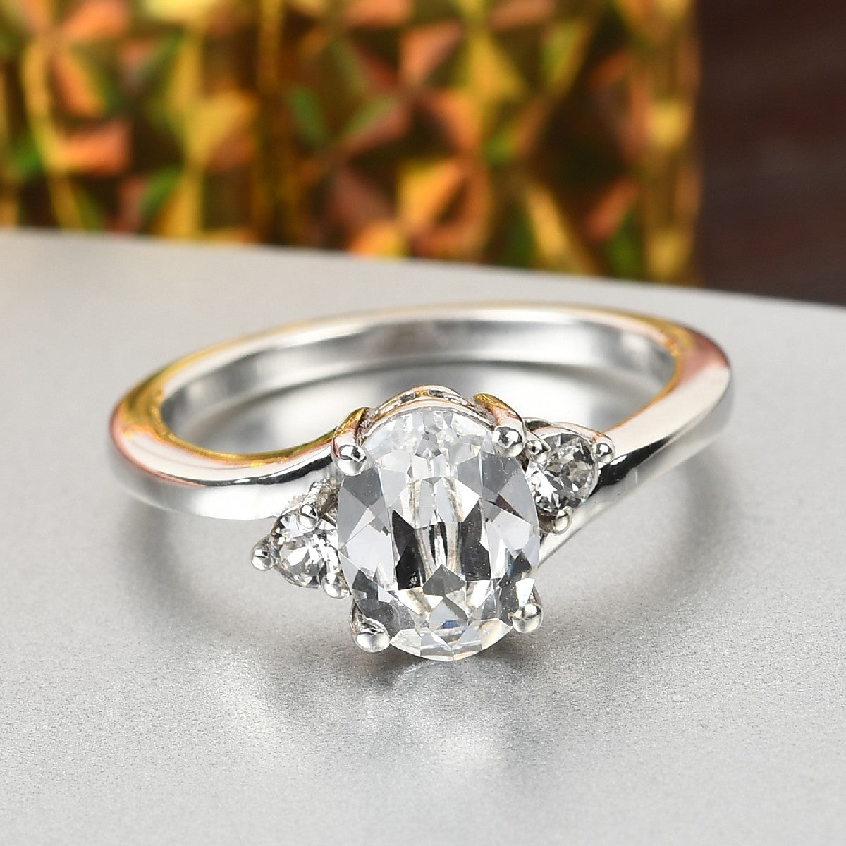 Women's White Crystal Platinum Ring