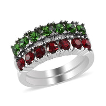 Load image into Gallery viewer, Set of 2 Semi Eternity Rings Siam Color &amp; Fern Green Crystal Size 9
