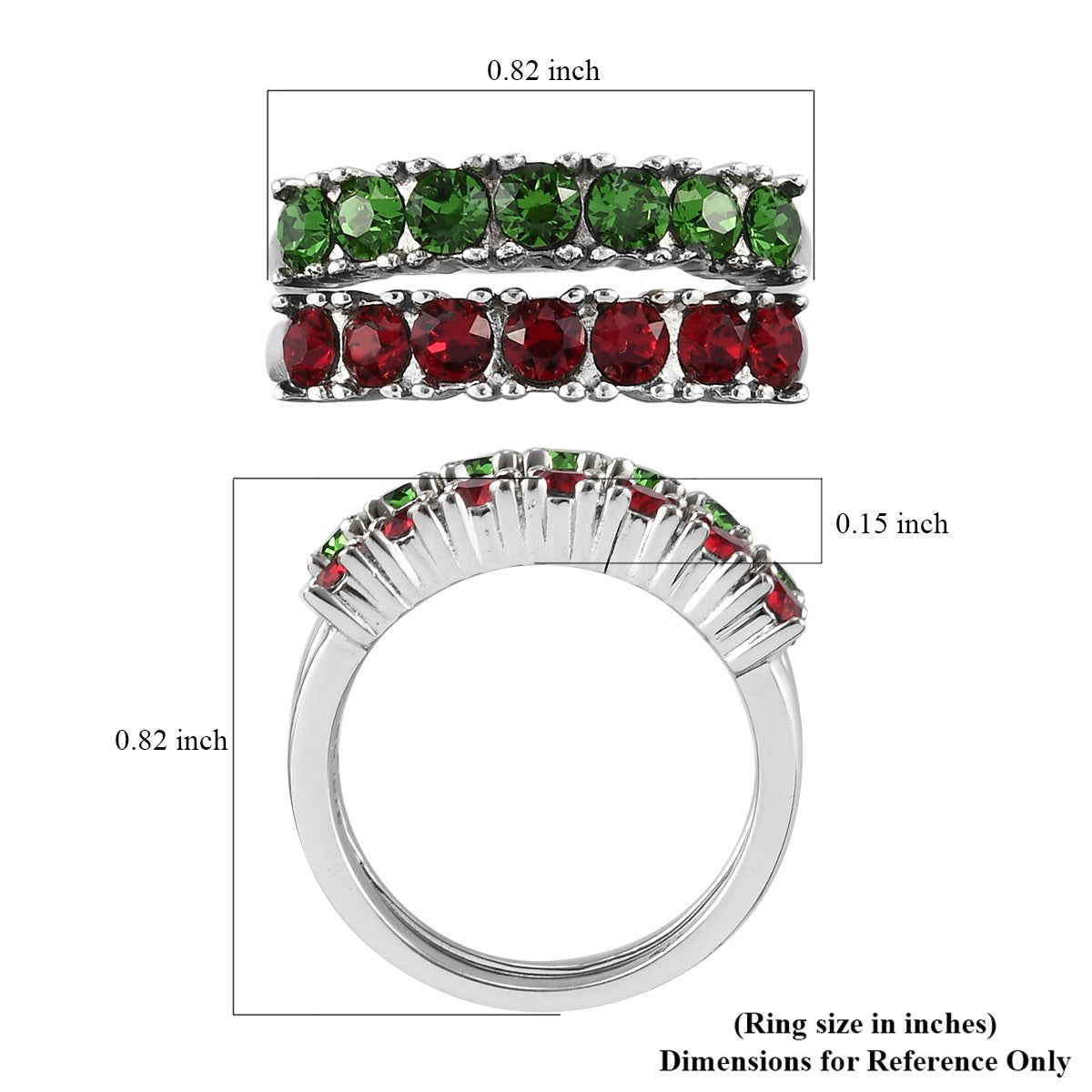 Set of 2 Semi Eternity Rings Siam Color & Fern Green Crystal Size 9