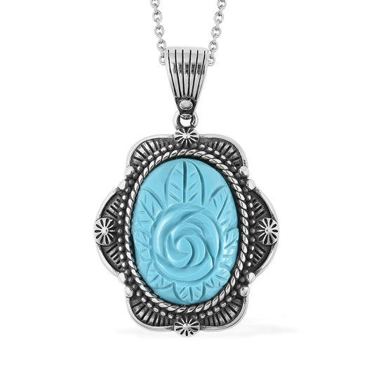 Blue Howlite Carved Rose Pendant Necklace