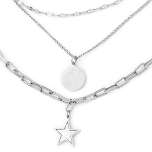 Mother of Pearl Celestial Theme Layered Chain Necklace