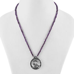 Amethyst Coin Pendant Necklace 20 Inches in Sterling Silver