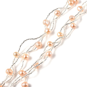 Peach Freshwater Cultured Pearl and Glass Beaded Necklace 18 Inches