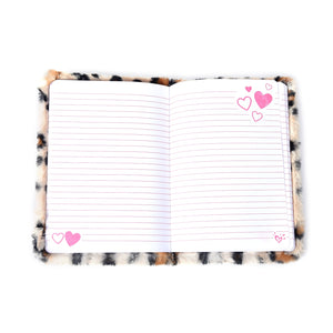 3D Faux Fur Leopard Print Diary with LED Pointer Pen & Simulated Diamond Pen
