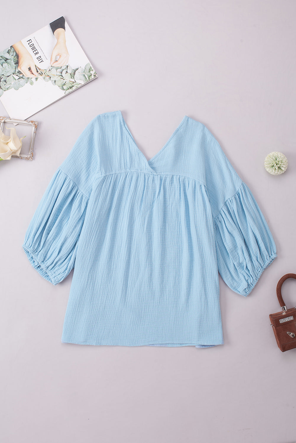 Dropped Shoulder V-Neck Blouse