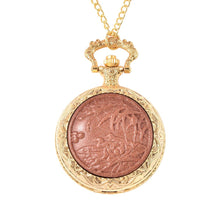 Load image into Gallery viewer, Genoa Goldstone Miyota Japanese Movement Carved Rose Pattern Pocket Watch
