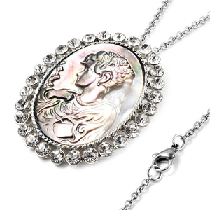 Women's Cameo and White Austrian Crystal Pendant Necklace