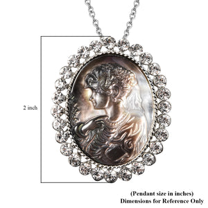 Women's Cameo and White Austrian Crystal Pendant Necklace
