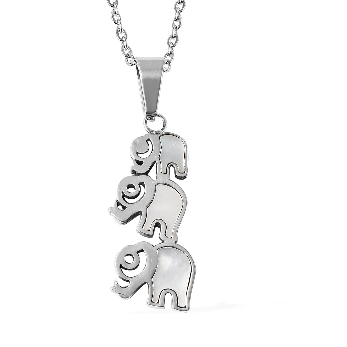 White Mother of Pearl Elephant Stud Earrings and Pendant Necklace