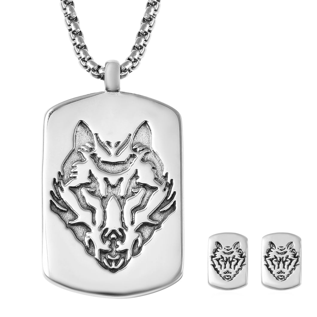 Wolf Card Dog Tag Earrings and Pendant Necklace