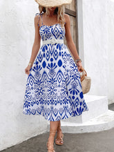 Load image into Gallery viewer, Printed Tie Shoulder Sweetheart Neck Dress

