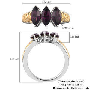 Foilback Amethyst Crystal 3 Stone Ring