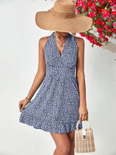 Load image into Gallery viewer, Ditsy Floral Halter Neck Ruffle Hem Dress
