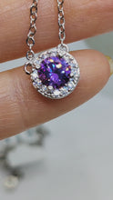 Load and play video in Gallery viewer, Purple Sapphire and Diamond Halo Necklace
