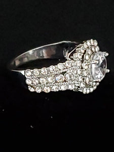 Halo 3 Row Bridal Engagement Wedding Ring