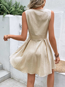 Buttoned V-Neck Sleeveless Mini Dress