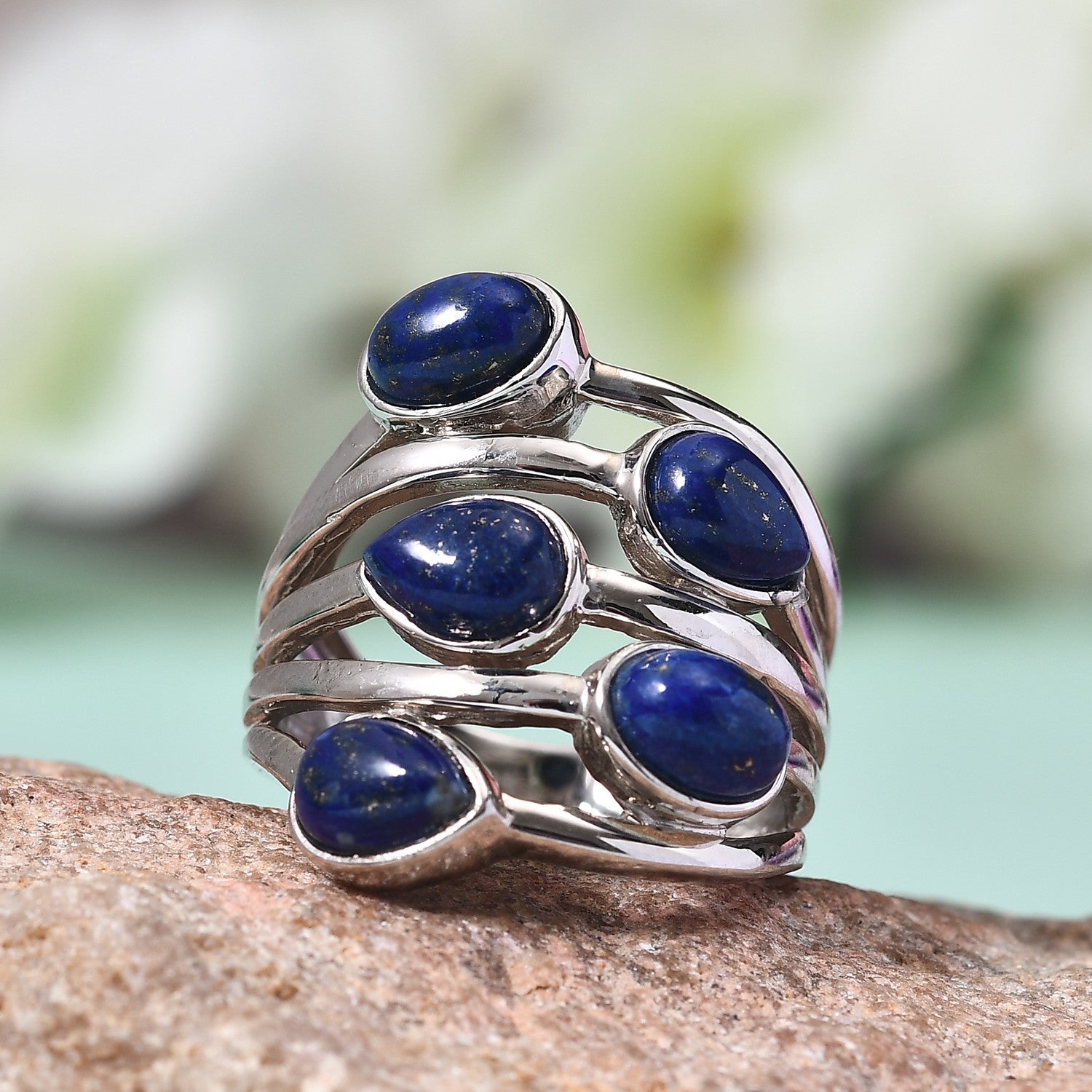 5.20 ctw Lapis Lazuli Multi Band Ring in Platinum Size 7