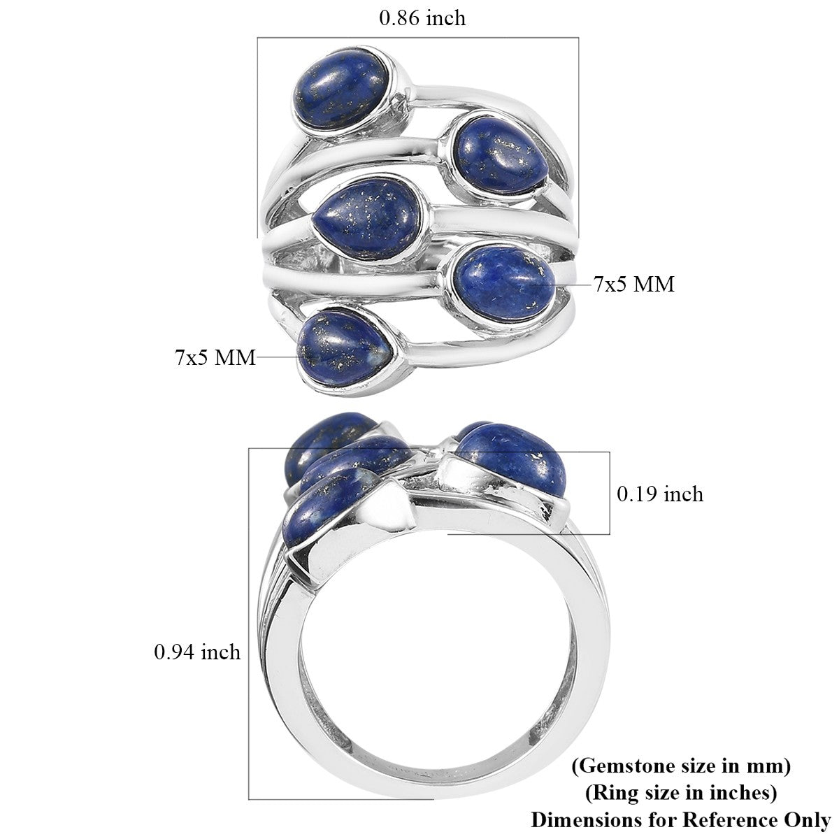 5.20 ctw Lapis Lazuli Multi Band Ring in Platinum Size 7