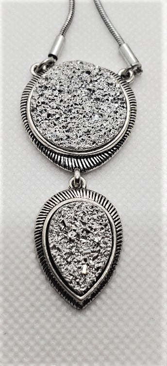 Double Drop Platinum Drusy Necklace